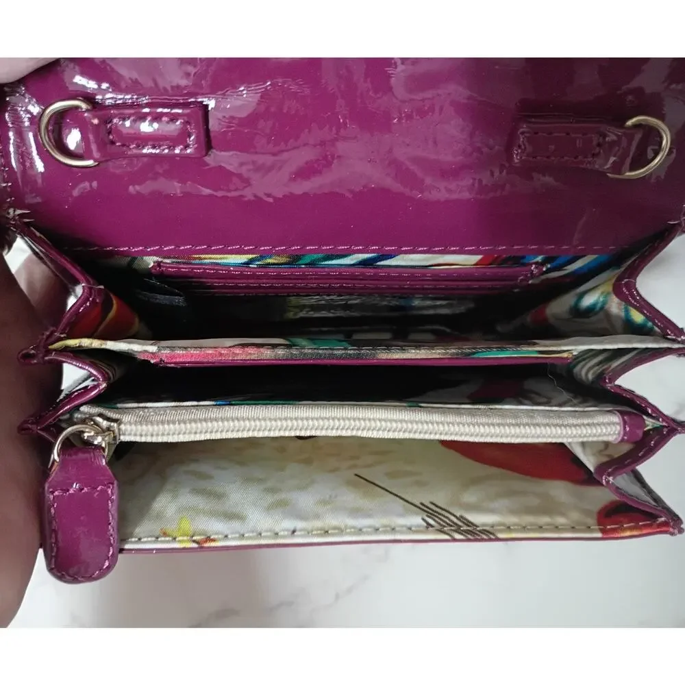 SHARIF Quilted Floral & Plum Patent Leather Wallet/Crossbody - EUC